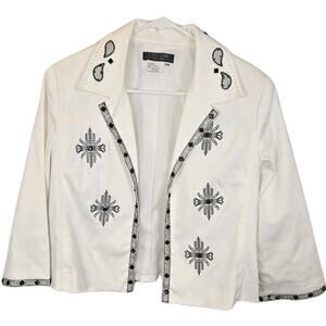 City Girl Nancy Bolen VTG White Lined Jacket Embroidered Floral Beaded Sequin PM